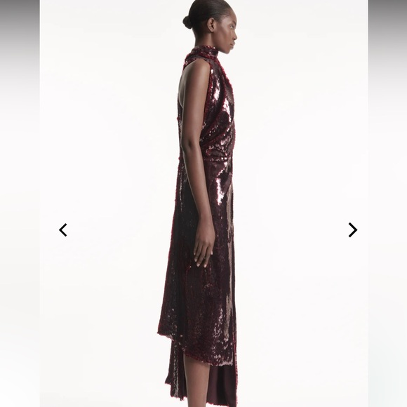 AWAKE ASYMMETRIC DRAPED DRESS BURGUNDY 40FR 6-8US - Picture 7 of 9